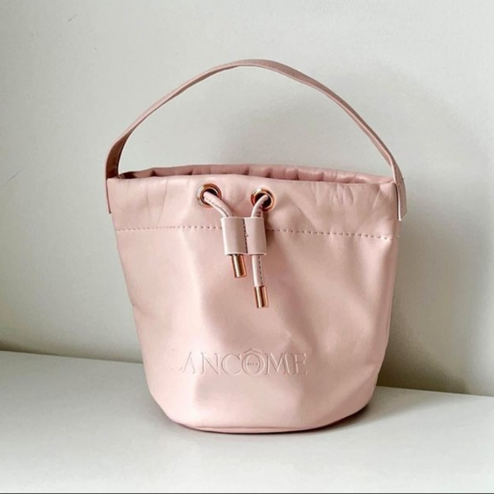 Lancome Pink Drawstring Cosmetic Bucket Bag